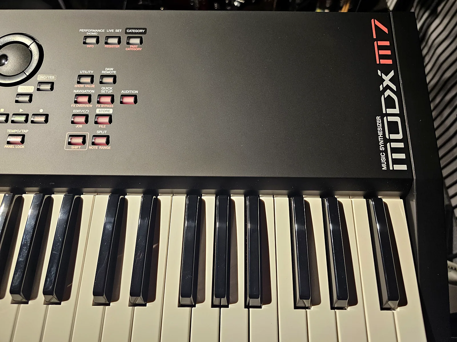 Close-up of the Yamaha MODX M7 synthesizer