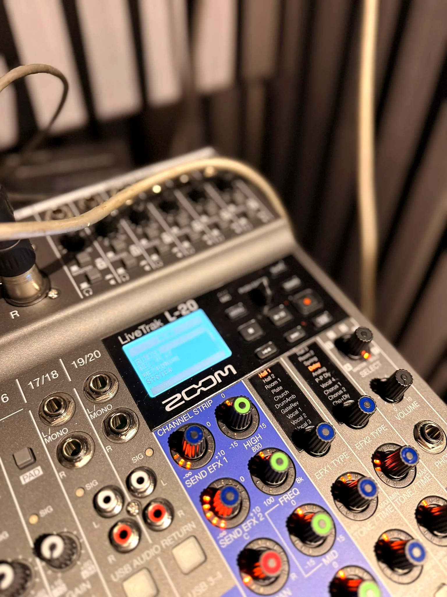 Close-up of the Zoom LiveTrak L-20 controls